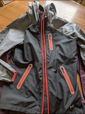 Under Armour Black and Gray Hooded Jacket with Coral Accents